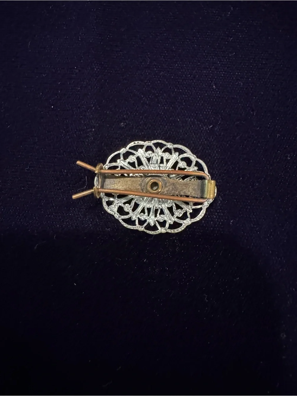 Silver tone Filigree Oval Hairpin with Abalone Center - Women Jewelry
